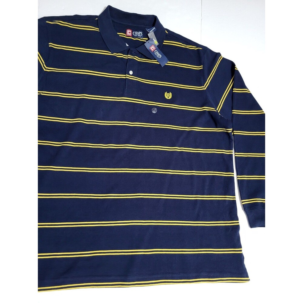 (#5) CHAPS LONG SLEEVE PULLOVER SHIRT SIZE MEN'S 3XB BLUE With Yellow Stripes - Picture 4 of 8